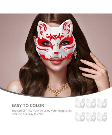 Shop Kichvoe Cat Masks - 6-Piece Kitsune Fox Half Masks | DIY White Animal Face Covers for Cosplay & Masquerade Party Accessories - Buy Online on GoSupps.com