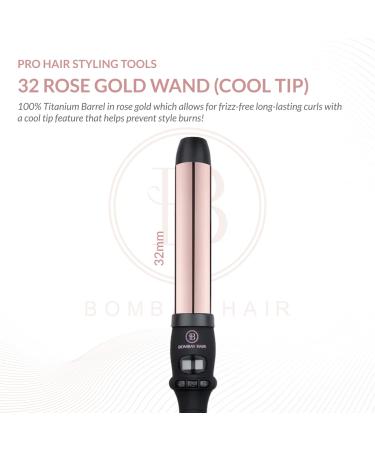 Bombay Hair 32mm Digital Curling Wand - Professional Titanium Curling Wand for Long Lasting Curls - Rose Gold Ceramic Curler for Salon Quality Hair Styling - Buy Online on GoSupps.com