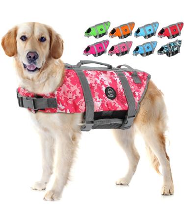 Emust Dog Wimming vest reflective & adjustable protective vest with improved buoyancy & rescue handle for swimming 2xL new pink camouflage xxl new pink camouflage