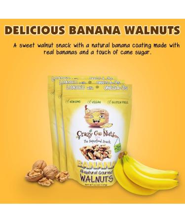 Crazy Go Nuts Banana Walnuts 4.5 oz (3-Pack) - Healthy Vegan Snacks | Gluten-Free Superfood with ALA Omega-3 Fatty Acids & Antioxidants - Buy Online on GoSupps.com