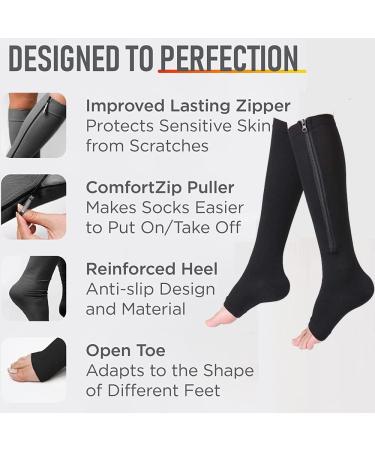 Buy EWRGGR 20-30 mmHg Zipper Compression Socks | 2 Pairs Toe-Free Knee-Length Stockings for Women | Wide Calf | Black & Beige - Small/Medium - Buy Online on GoSupps.com