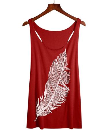 Aniywn Women's Sleeveless Feather Print Summer Tank Top Camisole - Small Red - Buy Online on GoSupps.com
