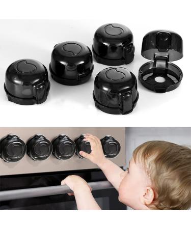 Stove Knob Covers Child Safety - (Pack 5 +1) Upgraded Double-Key Locks Gas Stove Knob Covers Oven Stove Baby Proof Knobs for Gas Range Guard Kitchen Childproof/Kids Proofing Universal Clear Black