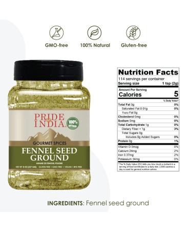 Pride of India Fennel Seed Ground - Natural Gourmet Spice for Tea/Drinks/Roast/Rubs/Bakes - Cooling Properties - 1.8 oz Dual Sifter Jar - Buy Online on GoSupps.com