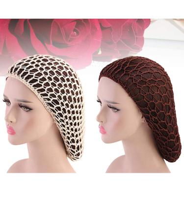 Minkissy 2 Pieces Sleeping Hair Nets - Crochet Long Hair Snood Turban for Women & Girls | Beige & Coffee - Buy Online on GoSupps.com
