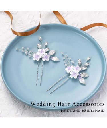 Jeairts Flower Crystal Bridal Hair Pins - Rhinestone Wedding Hair Piece (Pack of 2) - Beaded Hair Clips - Bridal Headpiece - Decorative Hair Accessories for Women and Girls (Purple) - Buy Online on GoSupps.com