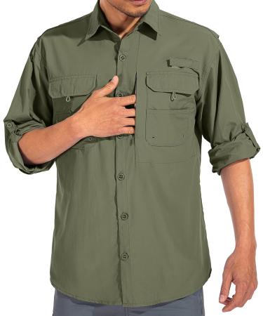 Linlon Men's Long Sleeve Safari Shirt | UPF 50+ UV Protection | Quick Dry & Cooling Technology | for Hiking, Fishing, Camping | X-Large, Army Green - Buy Online on GoSupps.com