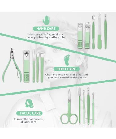 16Pcs Manicure Set Portable Nail Clippers Pedicure Kit Stainless Steel Nail Care Tools Cuticle Trimmer Professional Grooming Kit with Travel PU Leather Case for Thick Nails Men Women Parents Gift Green - Buy Online on GoSupps.com