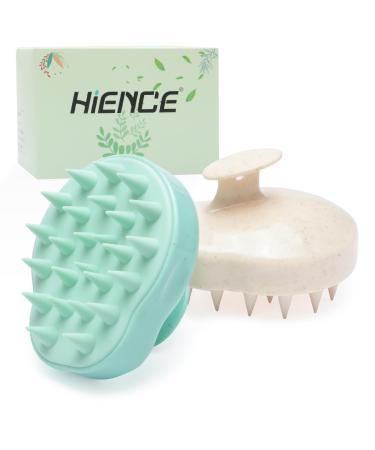 Hience 2 pieces scalp massage brush head massage shampoo brush for peeling and hair growth anti -dandruff scalp massager with grip made of wheat straw and soft silicone bristles mint green & beige
