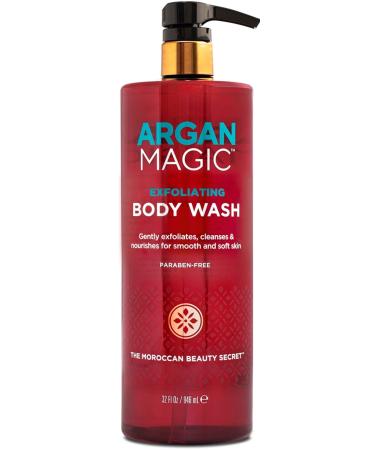 Argan Magic Exfoliating Body Wash - Exfoliates Cleanses Nourishes & Hydrates to Soften Skin - With Lactic Acid Glycolic Acid & Argan Oil | Gentle & Paraben Free (32 oz)