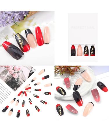 Sethexy Long Coffin Nails - 24pcs Red & Black Ballerina False Nails with Glue - Press-On Acrylic Nail Tips for Women & Girls - Buy Online on GoSupps.com
