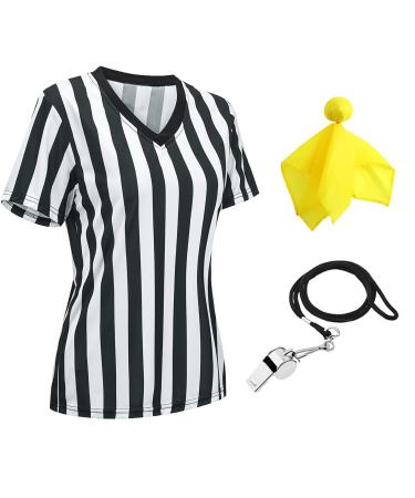Referee jersey for women official black and white striped referee shirt zipper collar V-neck referee jersey ref.