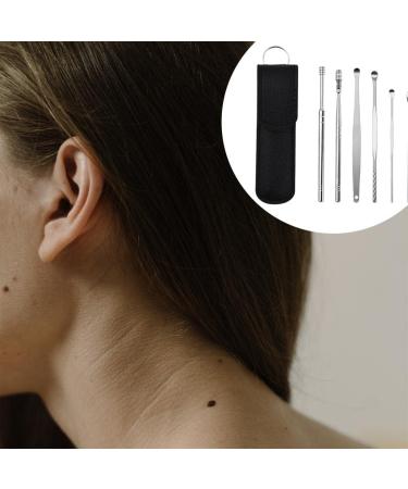 Pistro 6Pcs Stainless Steel Ear Cleaner Wax Removal Tool Set with Leather Bag - Black - Buy Online on GoSupps.com