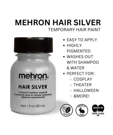 Mehron Makeup Hair Silver with Brush - 1 oz | Premium Hair Color for Special Effects & Costumes - Fast Worldwide Shipping - Buy Online on GoSupps.com