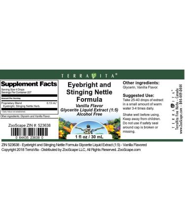 Terravita Eyebright & Stinging Nettle Glycerite Liquid Extract - Vanilla Flavored (1 oz) | International Shipping Available - Buy Online on GoSupps.com