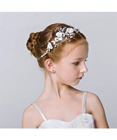 IYOU Princess White Flower Headpiece | Pearls & Crystal Bridal Hair Accessories for Girls | Elegant Wedding & Communion Hairdress - Buy Online on GoSupps.com