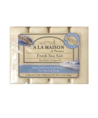 A La Maison Traditional French Milled Shea Butter & Argan Oil Soap Set 4 Bars (Fresh Sea Salt)
