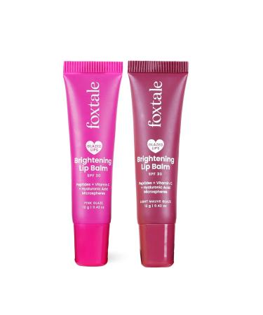 Foxtale SPF 30 Brightening Lip Balm for Dark Lips with Peptides & Vitamin C | Brightens Pigmented Lips | Hydrates Lips | SPF Lip Balm | Pack of 2 | Light Mauve & Pink Glaze 24gm