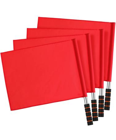SEWACC Referee Flag Sports Linesman Flags Hand Flags with Stainless Steel Pole 4pcs Hand Flag for Soccer Volleyball Football Track (Red)