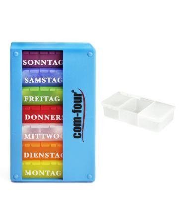 Com -Four drug doser 7 days - medication box (in the morning lunch in the evening) - Pill dose - tablet dose - weekly dose + pillic box with 3 compartments (01 pieces - light blue with accessories)