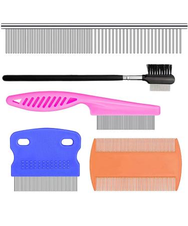 SKYPIA 5 Pcs Pet Grooming Kit for Long and Short Haired Dog Cat and Puppy, Gentle Pet Comb to Remove Tangle and Knots, Tear Stain Remover, Fine-Toothed Flea Tick Lice Dandruff Remover, Dog Grooming Supplies