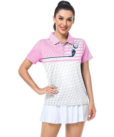 LLdress Women's Printed Polo Shirt | Short Sleeve Collared Moisture Wicking Golf Shirt - Peach Pink (Large) - Buy Online on GoSupps.com