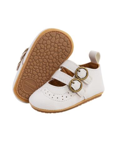 Baby Girls First Walking Shoes Mary Jane PU Leather Anti-Slip Princess Shoes Infant Baby Shoes 0-6 Months F White