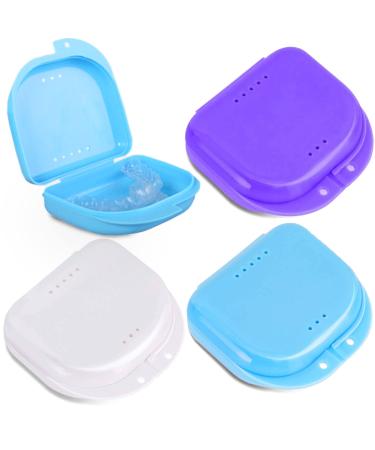 Retainer Case with Vent Holes, 3 Pack Orthodontic Mouth Guard Cases Cute Denture Case Tight Snap Lock Retainer Holder(Blue/Purple/White)