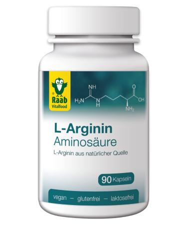 Raab Vitalfood L-Arginine capsules for athletes 90 pieces vegan 430 mg per capsule before strength training gluten-free laboratory test 49.5 g 3000486