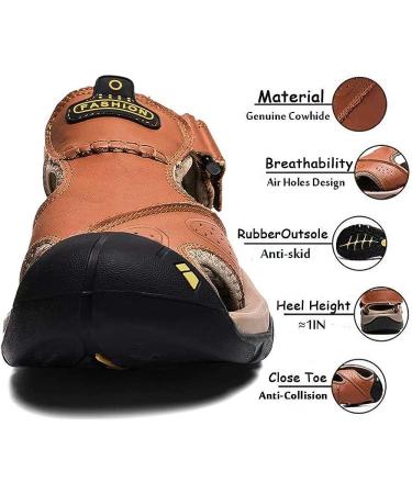 VISIONREAST Men's Leather Hiking Sandals | Waterproof Athletic Sports Shoes | Closed Toe Water Sandals - Size 12 | Brown - Buy Online on GoSupps.com