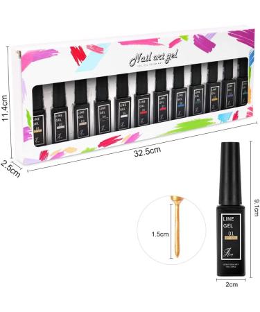 TEEROVA Painted Gel Nail Polish Set 12 Colors Line Art Gel Neon Yellow Green Glitter Sliver Gold Nail Art Painting Gel Manicure Tools DIY Drawing Nail Gel for Line 12ml Each Bottle - UV LED Required - Buy Online on GoSupps.com