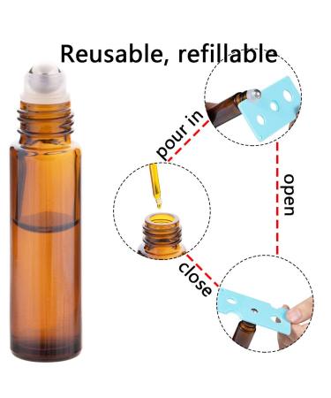 6Pcs 10ml Essential Oil Roller Bottles - Amber Glass with Stainless Steel Rollers Extra Accessories Included | Perfect for DIY Essential Oils - Buy Online on GoSupps.com