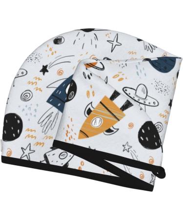 Cartoon Planets Hair Towel Wrap | Quick-Dry Hair Turban with Button | Perfect Hair Drying Towel for All Hair Types - Buy Online on GoSupps.com