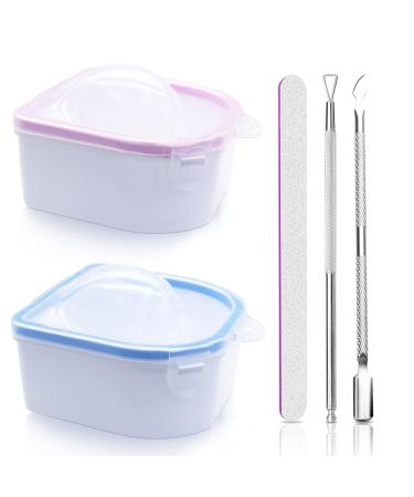 Nail Soaking Bowl Manicure Bowl, 2PCS Nail Soak Off Bowl Acrylic Soak Off Bowl Polish Remover Soak Bowls with Cuticle Peeler,Cuticle Pusher Cutter and Nail Files Manicure Tools 2pcs Pink Blue