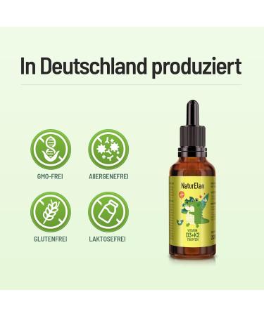Vitamin D3 K2 Children's Drops - 500 IU Vitamin D & 25 g K2 320 Days Supply Vegetarian Additive-Free Made in Germany - Buy Online on GoSupps.com