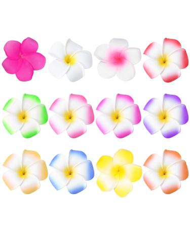 Hawaiian Plumeria Hair Clip 24 Pieces Summer Hawaii Flower Hair Clip Foam Hairpins for Beach Party Wedding (12 Colors)