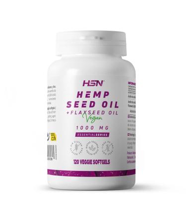 HSN HSN Hemp Oil | 1000mg | With Flaxseed Oil 60% ALA (Alpha-Linolenic Acid) & Omega-3 | 100% THC Free | Vegan Gluten Free Lact