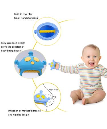 MUAECH Aliens Teething Toy for Babies 3-6 Months | Anti-Drop Silicone Baby Chew Toy | Baby Mitten Teether for Teething Pain Relief | BPA Free - Blue - Buy Online on GoSupps.com