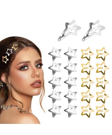 QOWUXHZ 20 Pieces Hair Clips Silver Star Hair Clips Star Hair Clips Metal Star Hair Clips Hair Accessories for Girls Women with 2 Meteor Hair