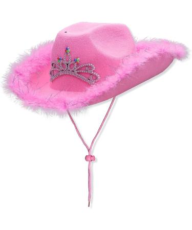 Women's Light Up Cowboy & Cowgirl Hat Set | Western Style Tiara with Bandana & Heart Sunglasses - Pink - Buy Online on GoSupps.com