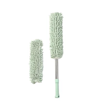 Expandable dust brush with soft head telescopic duster for efficient high range cleaning Green (Light Green)