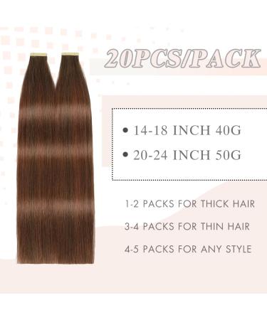 YDDM Tape in Extensions 20Pcs 55cm Real Hair Chocolate Brown with Dark Red Brown Invisible Tape Extensions (4/4/33#) 22inch Quality Hair - Buy Online on GoSupps.com