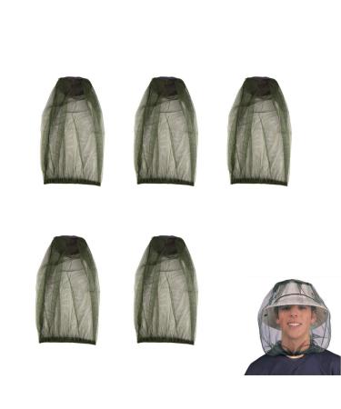 CHULAI 5 Pack Premium Mosquito Head Net Mesh Hat Face Netting Lightweight Durable Protective Cover Fly Insects Bugs Preventing for Camping Hiking Fishing Outdoor Activity