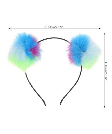 Lurrose Colorful Pom Pom Headband Bear Ears Fluffy Faux Fur Hairband Set - Buy Online on GoSupps.com
