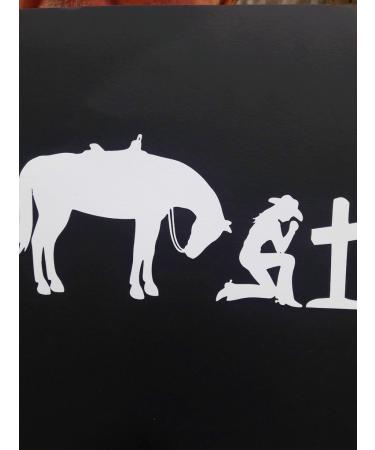 Chase Grace Studio Cowgirl Praying Cross Horse Christian Vinyl Decal Sticker|WHITE|Cars Trucks SUV Laptops Tool Box Wall Art|7" X 3"|CGS278