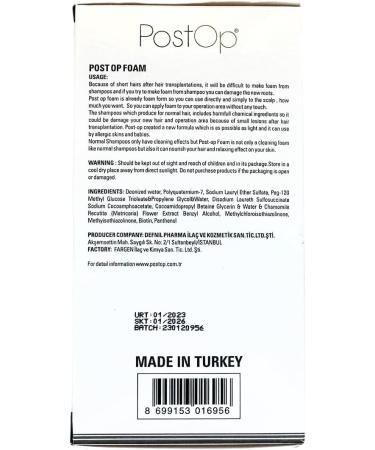 PostOp Hair transplant post-kit shampoo + foam. Specially developed for aftercare (hair transplant - FUE and FUT operation). - Buy Online on GoSupps.com