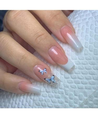 Color gradient pink pressure on nails medium square kxamelie cute fake nails acrylic full cover gel opaque nude false nails mani for women girls daily work matt color