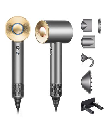 Brushless Powerful Hair Dryer Low Noise 1600W 110 000 RPM Fast Drying High Speed Blow Dryer with Negative Ion Technology Portable Lightweight with Diffuser and Nozzle for Home Salon Travel Grey