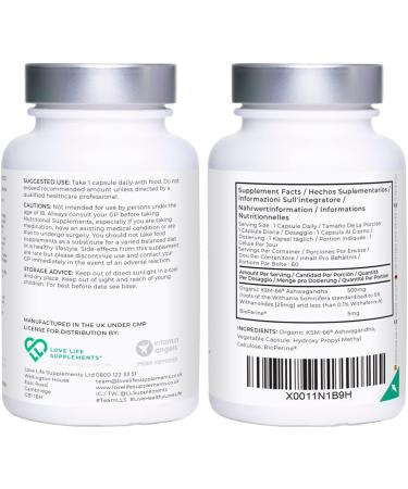 Organic Ashwagandha KSM-66 500mg | 5% Withanolides & Bioperine | 60 Vegan Capsules - Buy Online on GoSupps.com