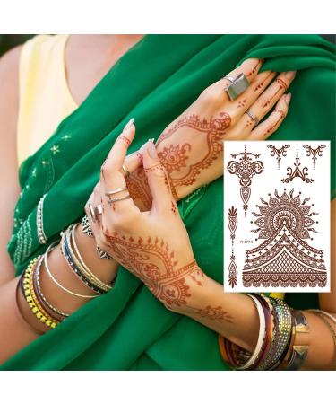 Brown Henna Temporary Tattoos for Women - Waterproof, Semi-Permanent Body Stickers for Festivals, Parties - 6 Sheets - Buy Online on GoSupps.com